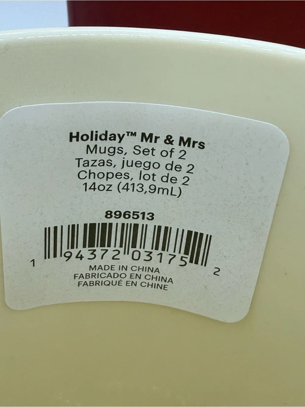 Lenox Holiday Mr & Mrs Christmas Mugs Set of 2 Mittens Red Green- 14 oz With Box